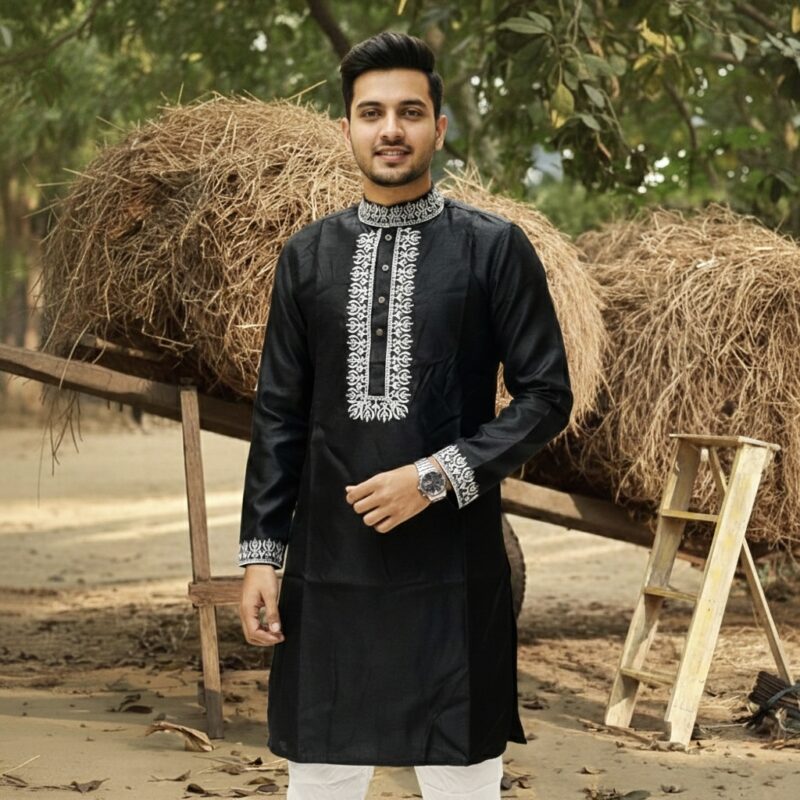 New Dupion Silk panjabi 2 Black